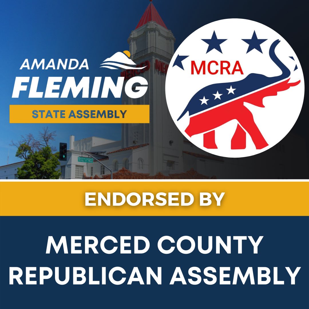 AmandaFlemingCA's tweet photo. Thank you to the Merced County Republican Assembly for endorsing my campaign for California’s 27th Assembly District! #AD27

Join us at https://t.co/2374C437WN! https://t.co/YenFWnm1J7