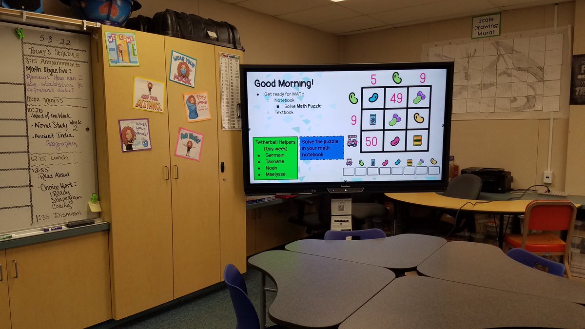 SabrinaMcD's tweet photo. A visiting interactive whiteboard changed things up in math this morning. #lifeofa6thgradeteacher #AdvancingOGSD #LedesmaRocks @mashupmath @CPMmath https://t.co/zZCnaTkg5e