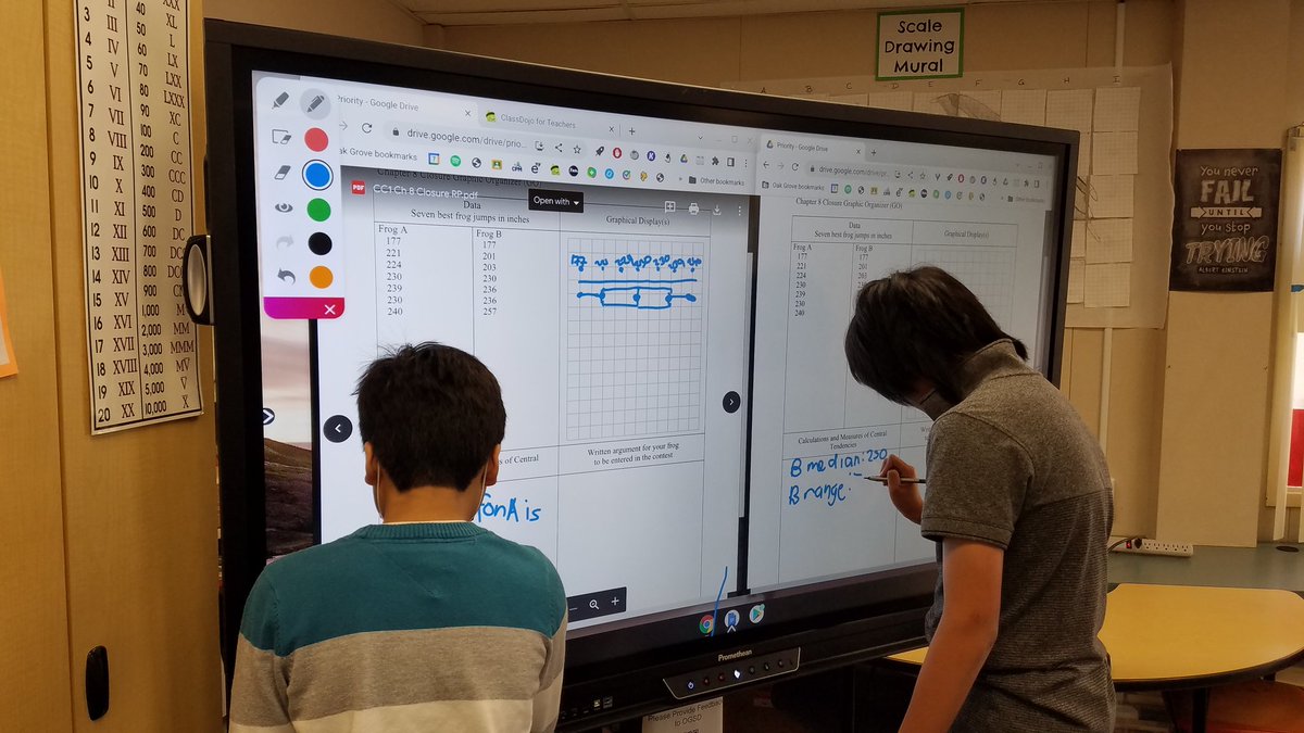 SabrinaMcD's tweet photo. A visiting interactive whiteboard changed things up in math this morning. #lifeofa6thgradeteacher #AdvancingOGSD #LedesmaRocks @mashupmath @CPMmath https://t.co/zZCnaTkg5e