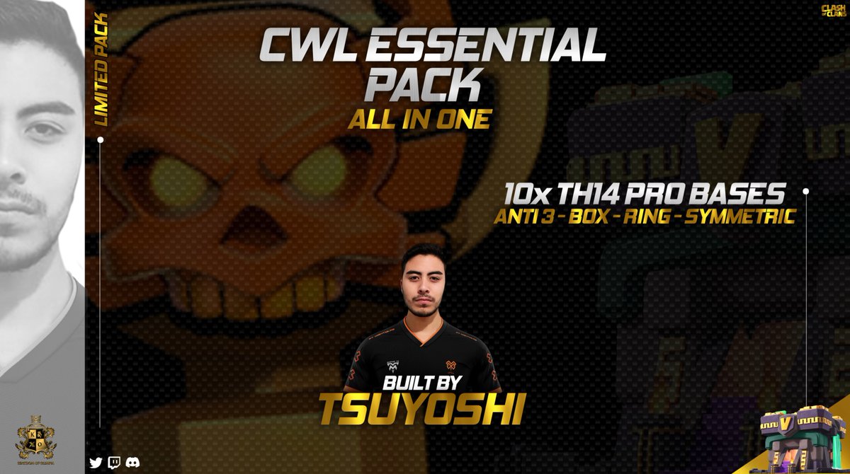 🔥 CWL ESSENTIAL PACK 🔥

💎┋10x TH14 Pro Bases.

⚠️┋Limited Pack.

🛠┋Built by: <a href="/JhonnyTsuyoshi/">Tsuyoshi</a>.

💰┋Price: $28 (USD) / R$135 (BRL).

📩┋Access the link below and place your order via direct message:
discord.gg/TbATPt3SyJ.