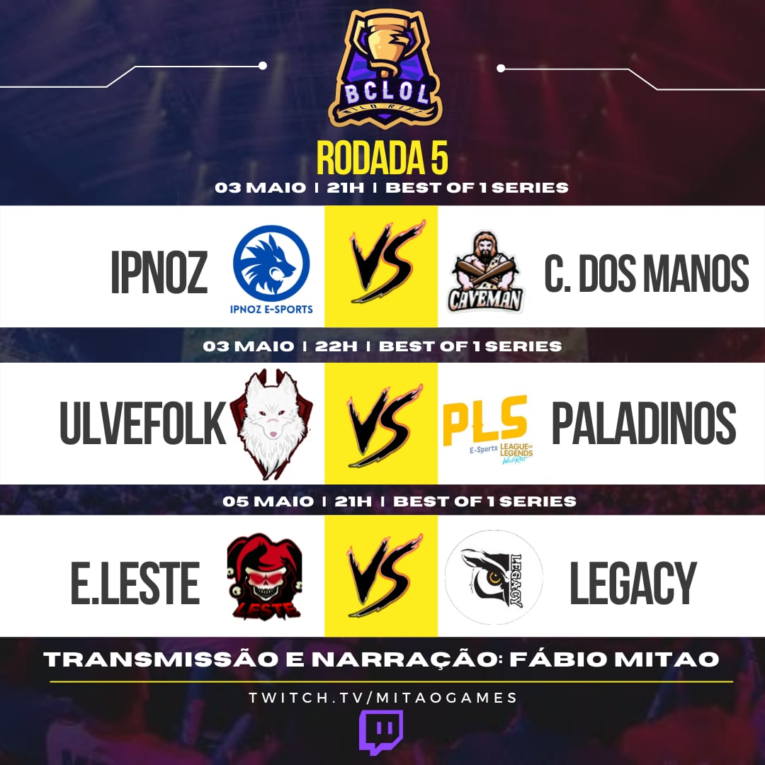 Jogão do #BCLOL agora lá na Twitch. Paladinos (PSL) vs Ulvefolk (UFK). Colem lá

twitch.tv/mitaogames