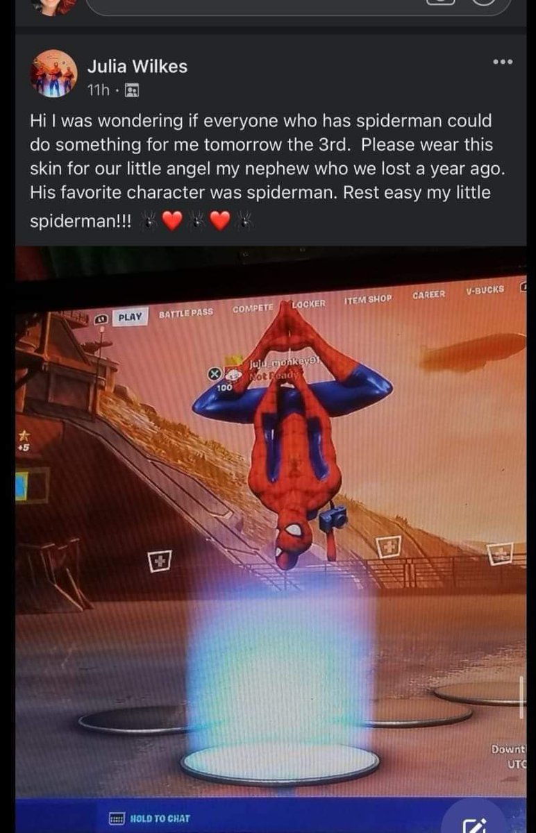 daundertoker's tweet photo. Wearing my spiderman skin tonight for this little boy! This is what the community is about! #spiderman #fortnite #SmallStreamerCommunity #gaming #community @SmallStreamersC @TwitchStreamSUP 
https://t.co/oYrv7weqAB https://t.co/oaDAKkoC1E