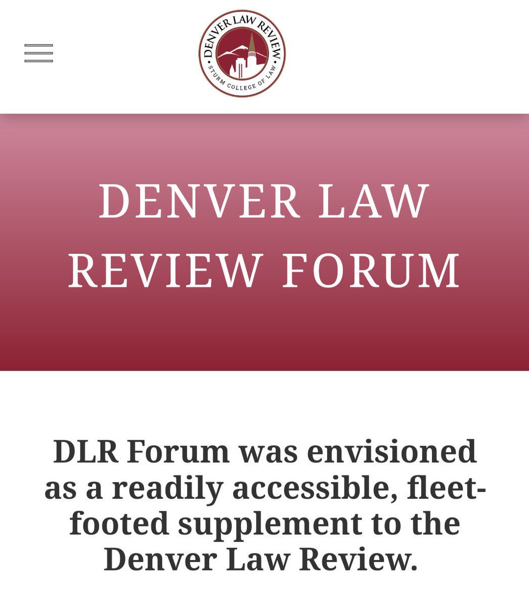 The DLR Forum, the online supplement to DLR's print journal, is now accepting submissions, which can be made online through Scholastica or by submitting your manuscript and CV to Senior Forum Editor Adam Estacio at aestacio23@law.du.edu. denverlawreview.org/dlr-forum to learn more