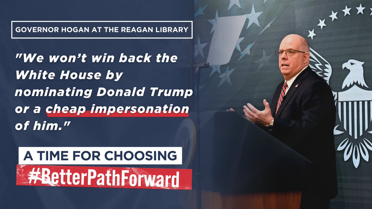LarryHogan's tweet photo. We won’t win back the White House by nominating Donald Trump or a cheap impersonation of him.
The definition of insanity is doing the same thing over and over again and expecting a different result. #BetterPathForward https://t.co/lV0sHiEQhD
