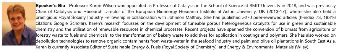 We are hosting an MQ WiE May seminar by Prof. Karen Wilson from RMIT! 💯 The details are as follows: Date and Time: 1:00 -2:00 pm, Thursday 5th May Venue: 14 Eastern Rd, E8A, 360A Meeting Room Seminar Title: From Surface Science to Sustainable Processes: Bridging the Gap