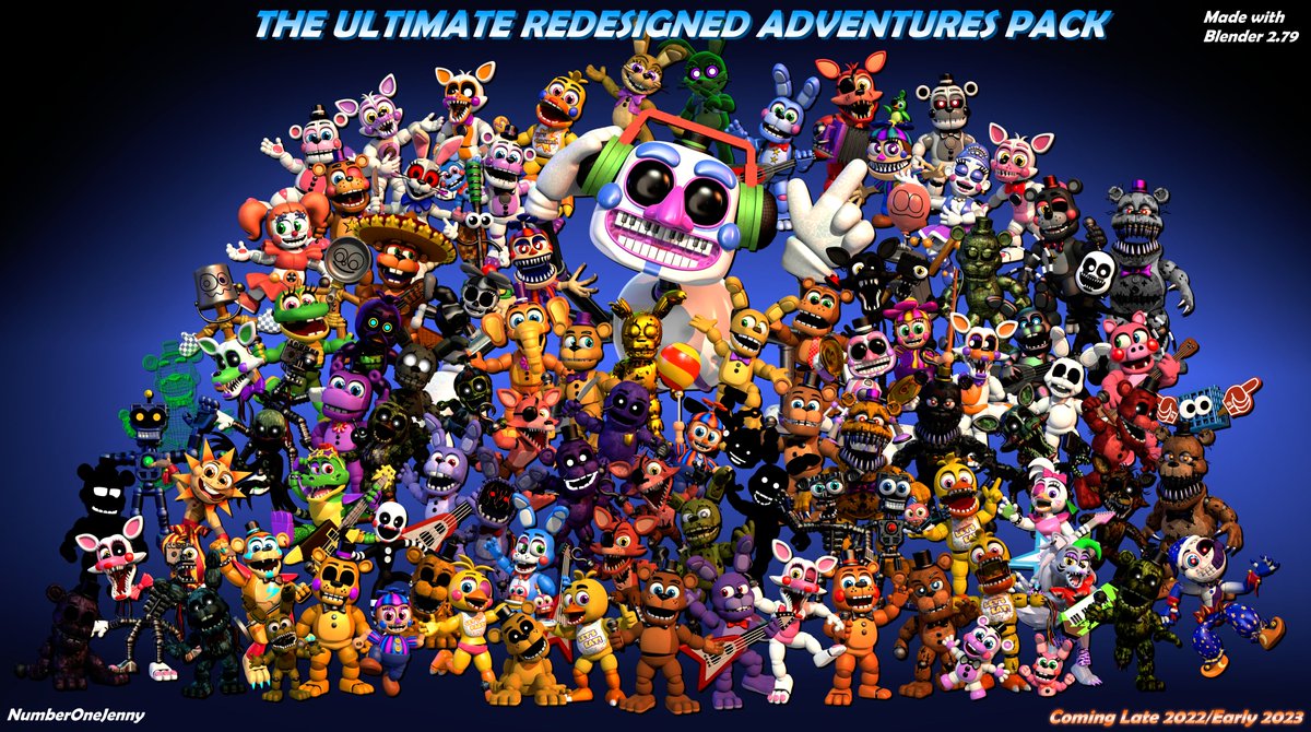 pack_ultimate's tweet image. Introducing... The Ultimate Redesigned Adventures Pack!

A massive model pack that is in the works under the belt of me, @JenNumberOne1, that strives to redesign the Adventure animatronics from FNaF World to be more accurate, and also add in many, many new ones along the way!