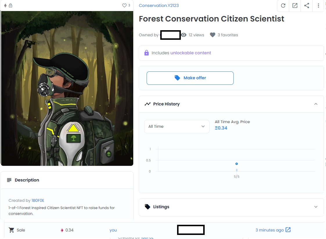 Woah! Just got a sale from one of the RAREST conservation NFT of <a href="/Y2123_official/">Y2123 - Genesis & Land SOLD OUT</a>!

Woopie! It not just help me, but also the buyer took part on saving the PLANET EARTH!

*ALL Royalties collected will be set aside for our shortlisted conservation partners.
#NFT #NFTCommunity