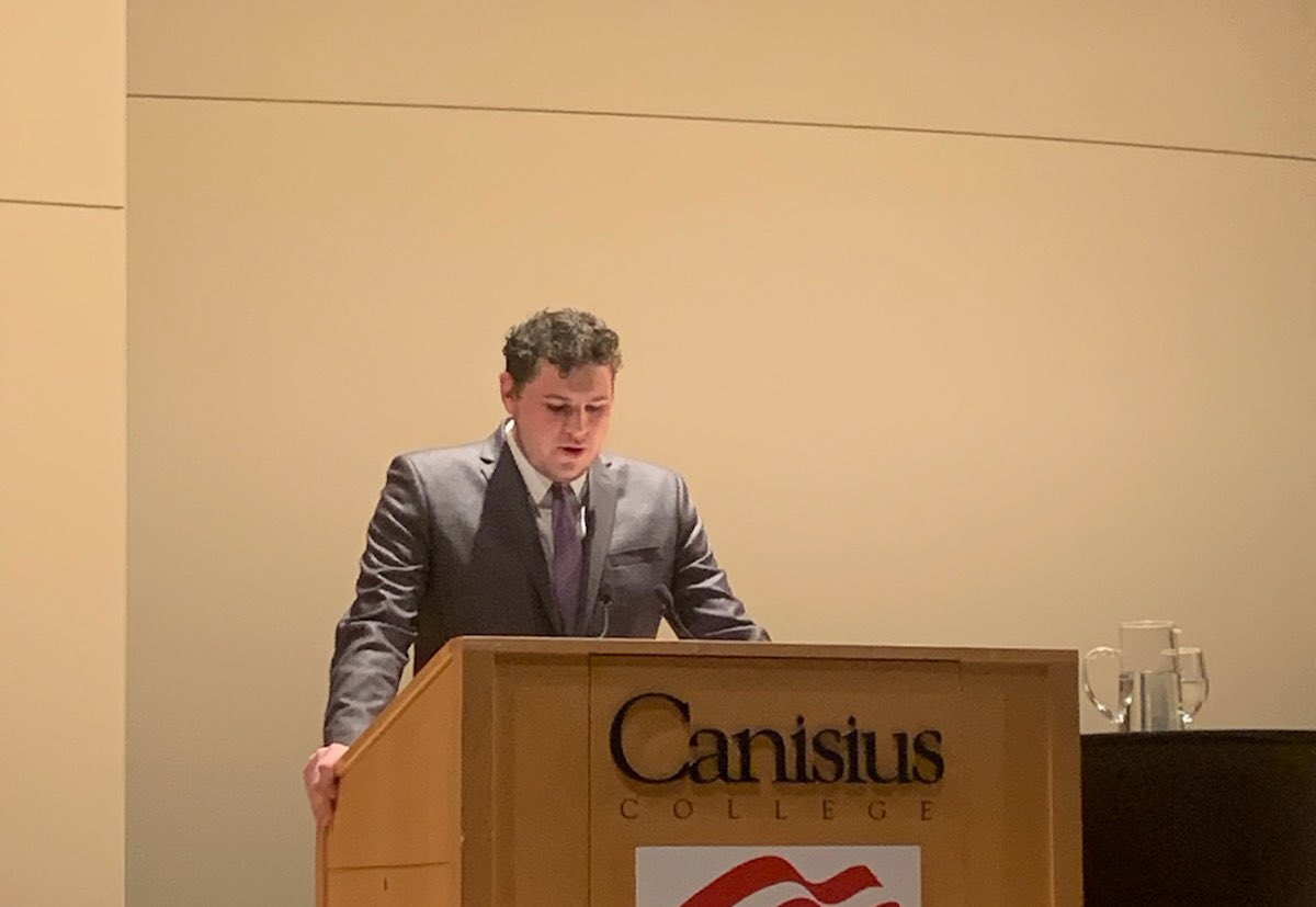 RepJacobs's tweet image. A special shout out to one of my awesome interns in my district office, Carlo.

He had the opportunity to introduce @ScottWalker tonight at @CanisiusCollege. Younger Americans getting involved in government is essential to the future of our nation.

Great work Carlo!