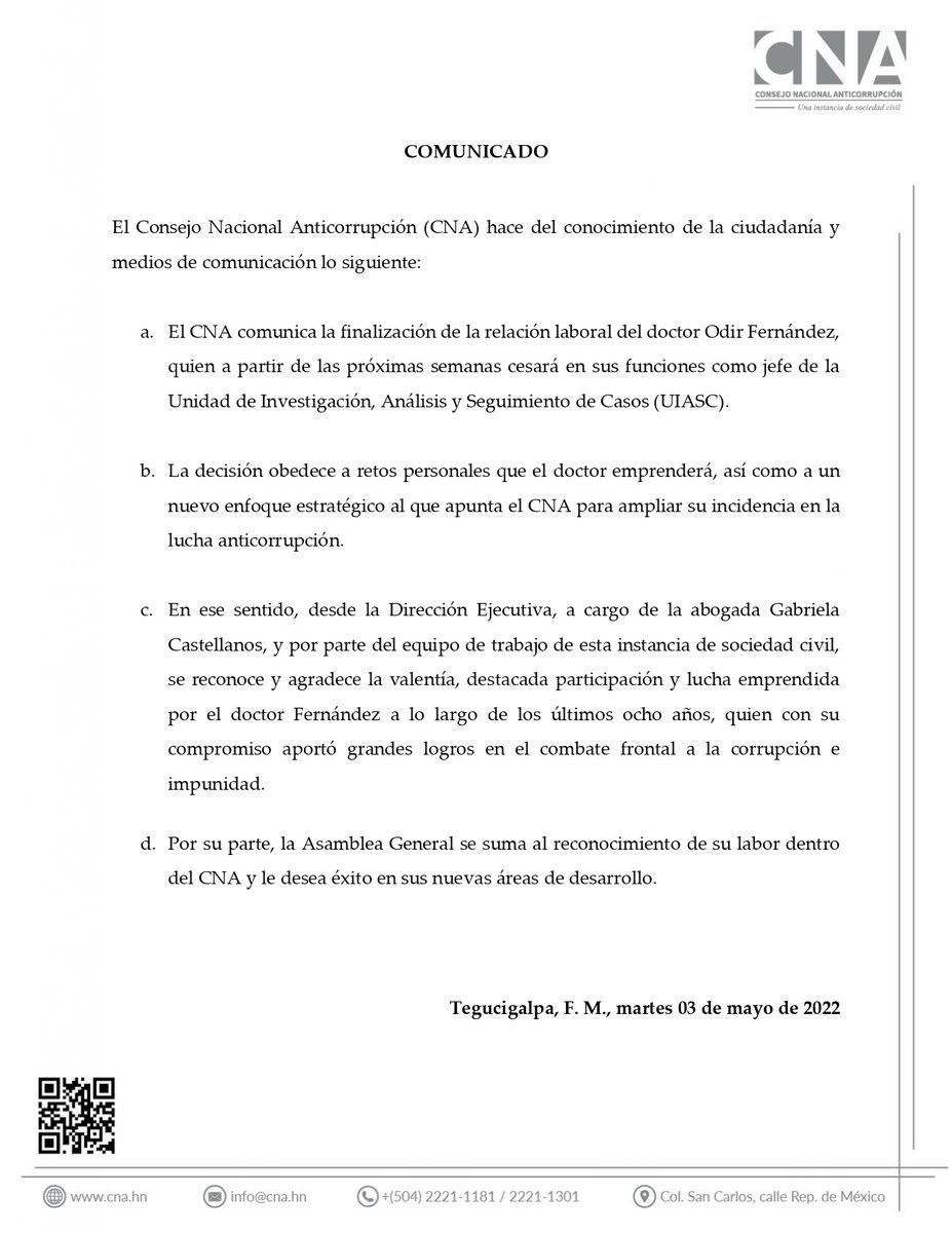 cnahonduras's tweet photo. El Consejo Nacional Anticorrupción (CNA) hace del conocimiento de la ciudadanía y medios de comunicación lo siguiente 👇 https://t.co/BVButz6plq