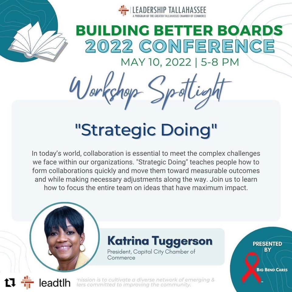 Excited about the opportunity to speak at next week’s Leadership Tallahassee’s Building Better Boards 2022 Conference. #leadershiptallahassee