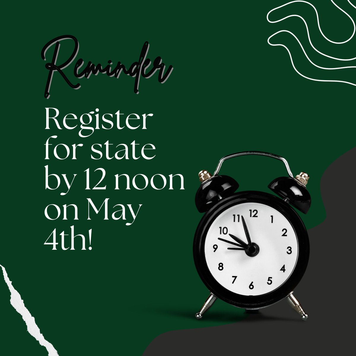 WFHSTrapTeam's tweet photo. 🚨IMPORTANT INFORMATION!🚨

Please register your athlete for state by 12noon on May 4th!  NO late entries will be accepted.  Check your emails for further information, if you have questions please reach out to Wendy or Coach Josh. https://t.co/fyqLYE0uQf