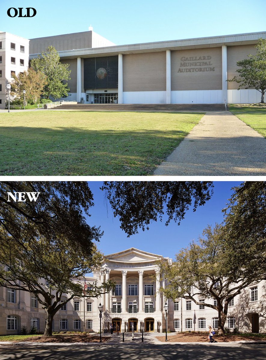 Cobylefko's tweet photo. We mourn lovely buildings that have been replaced by empty space &amp; sad structures, but we don't have to accept it. If we're thoughtful enough, we can reverse the tide!

The old Galliard Auditorium &amp; the new Gaillard Center in Charleston, on the same site, just a few years apart! https://t.co/7szg0xE4sq