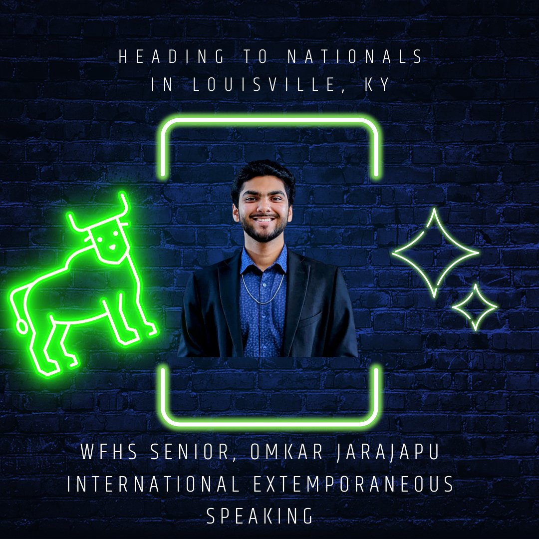 WFHS_Speech's tweet photo. The countdown is on for the WFHS Speech Team members competing at the national level this summer in Kentucky or online.   Our first team member being recognized is Omkar. https://t.co/StEbptJ6N2