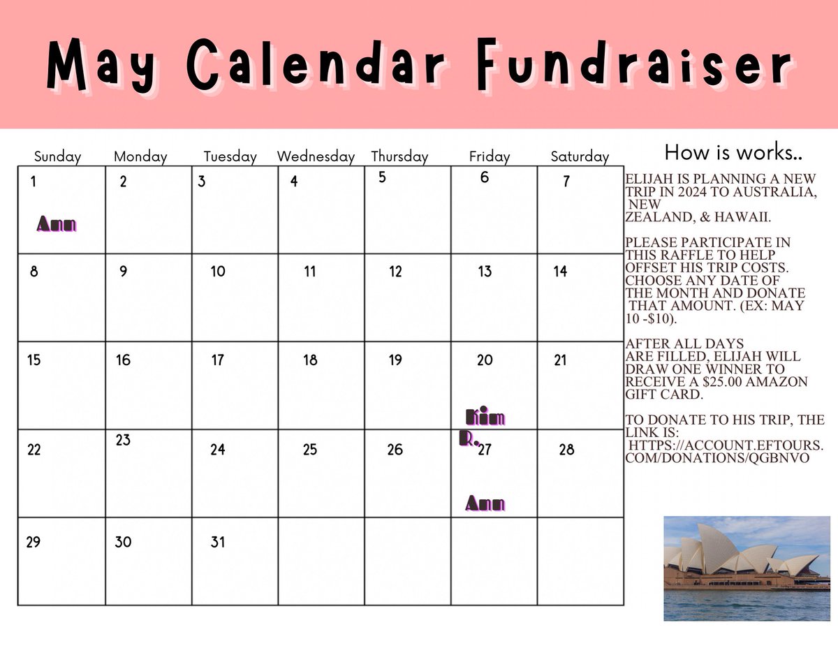 eliwooded's tweet photo. Elijah is looking for your help!
Here is the link since the calendar one is so small:
https://t.co/ZQqk9I22i9

Let me know what day you want and I will update the calendar as days are taken. https://t.co/Y9pwqZ9wU5