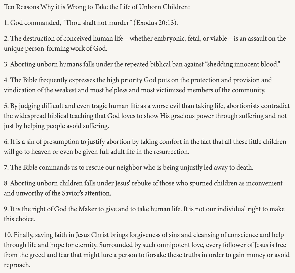 10 reasons why it is wrong to take the life of unborn children from <a href="/JohnPiper/">John Piper</a>.