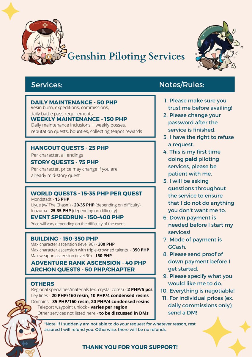BLUL1GHT_'s tweet photo. need someone to handle your genshin acc for you?

hi, everyone!! i decided to start doing piloting services in order to gain a little more pocket money, and it would help a lot if you were to spread this around! 

#genshintwt https://t.co/TxPs5nBjHv