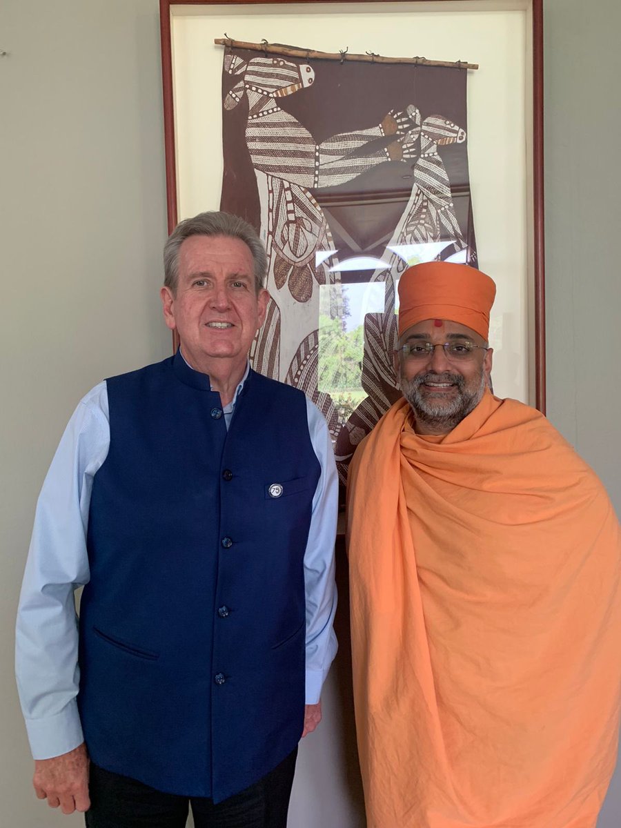 AusHCIndia's tweet photo. @BAPS is constructing 🇦🇺’s largest traditional Hindu mandir &amp; community hub at Kemps Creek in NSW. 

Great to get an update on progress from my good friend, &amp; head of @DelhiAkshardham, GM Swami https://t.co/1coAb6U79v
