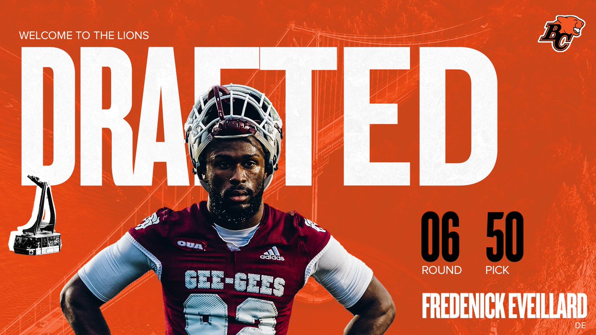 Back to the defensive line for round six 💪🏾
#BCLions select Frednick Eveillard from Ottawa with pick number 50 of #CFLDraft

#RoarLikeNeverBefore