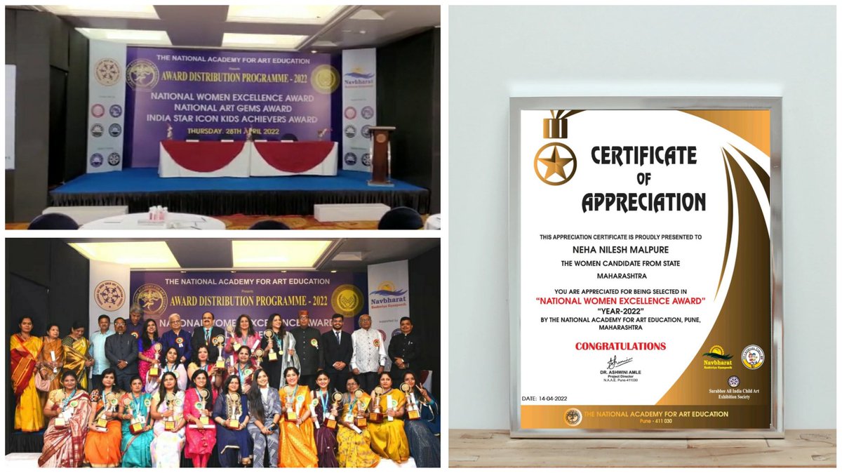 ✌🏻🥳 National Women's Excellence Award 2022 🏆✌
Missed that wonderful moment ....
Award Ceremony was done on 28th April, 2022.
I have received this for personal art achievement and art intellectual excellence.