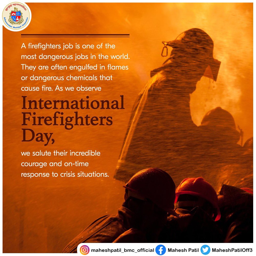 MaheshPatilOff3's tweet photo. Happy International Firefighters Day 
 #happy #international #firefighter #day #malad #bmc #MCGM #community #india #support #supporters #influencerdigital #proud #dangerous #work #Respect #fyp #fypシ #instagood #instagram #ınstadaily https://t.co/oQxSjcU6oQ