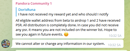 Philomenaen1's tweet photo. @Pandora_DEX project lol..scam...project work is too weak and support from telegram is nothing https://t.co/0hHWh0PlSd