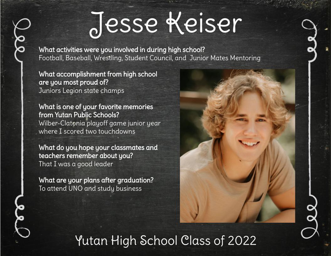 YutanChieftains's tweet photo. The second senior spotlight today is Jesse Keiser! https://t.co/N1MJ3u6jq4