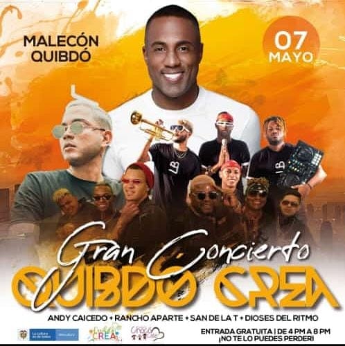 revistachoco1's tweet photo. Agéndate al #QuibdóCREA y disfruta COMPLETAMENTE GRATIS del espectacular concierto con #AndyCaicedo #RanchoAparte #SanDeLaT #LosDiosesDelRitmo

Sábado 07 de Abril a partir de las 4Pm en el Malecón de Quibdó.

Te Esperamos! https://t.co/rELIWRhWew