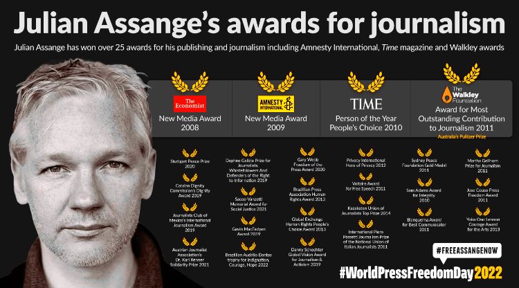 World Press Freedom Day is a cruel joke as the most consequential journalist of our time, Julian Assange, is being tortured in the UK for doing his job and telling the truth. #WorldPressFreedomDay #WPFD2022 #FreeAssange