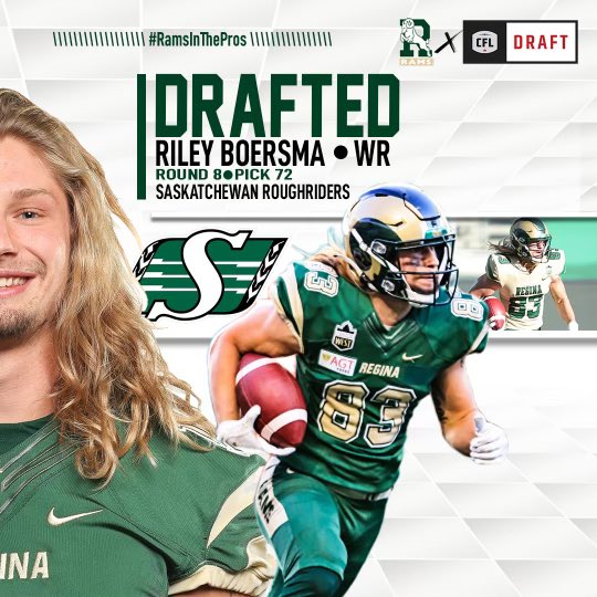 Riley Boersma won’t have to go far for camp! He goes to the <a href="/sskroughriders/">Saskatchewan Roughriders</a> in the eighth round 💪

#WeAreUofR