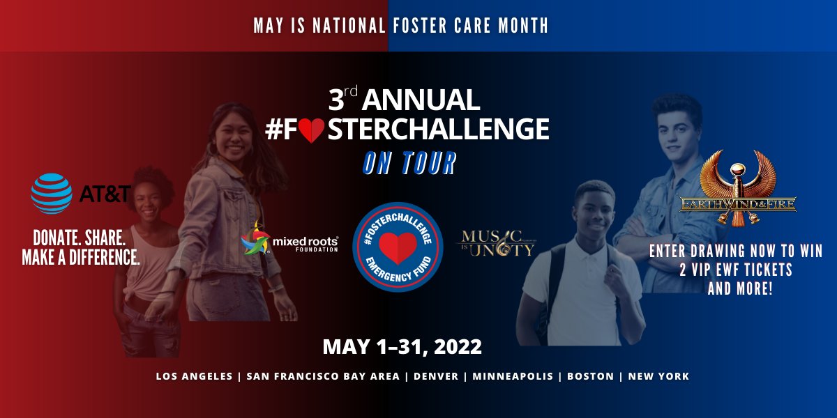 mixedroots's tweet photo. ***Please Join Us! Take the 3rd Annual #FosterChallenge ON TOUR for Foster Youth + Get a Chance to Win Earth Wind &amp; Fire VIP Tickets and MORE!!*** - https://t.co/PhHgVuCVYP https://t.co/wB6JOO3zpx