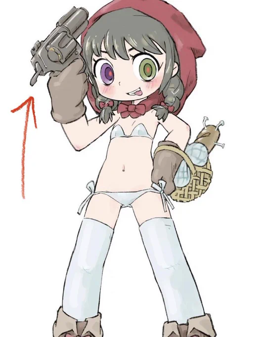 頭身低めキャラは手足を小さく描くのが主流ですが、得物を主張したい時は手足も大きく描きます😐
そうするとエロくなりません😌 