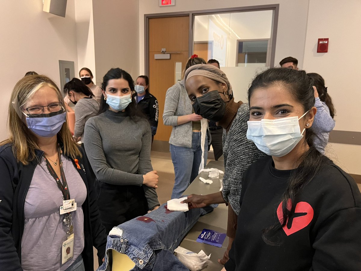 <a href="/ZoneTrauma/">EdmontonZoneTrauma</a> team members Rachelle Saybel, <a href="/bonnietsang/">Bonnie Tsang</a> and <a href="/MatttStrickland/">Matt Strickland</a> teaching @acsSTOPTHEBLEED skills to <a href="/UAlberta_FoMD/">UAlberta Med & Dent</a> students tonight. Simple ways to save lives. <a href="/acsTrauma/">The ACS Committee on Trauma</a>