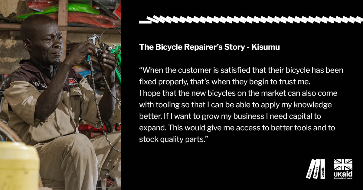 FuturesCoLab's tweet photo. Last week was #KenyaRepairReuseWeek! Mark is one of the people who shared their story with us. You can read his story and more on our website now. 🔧🇰🇪
 
��️ Read the report: https://t.co/QYrnxGGeBg
 
➡️ Visit the website: https://t.co/D7ZVgUXn5s https://t.co/prPrvGC583