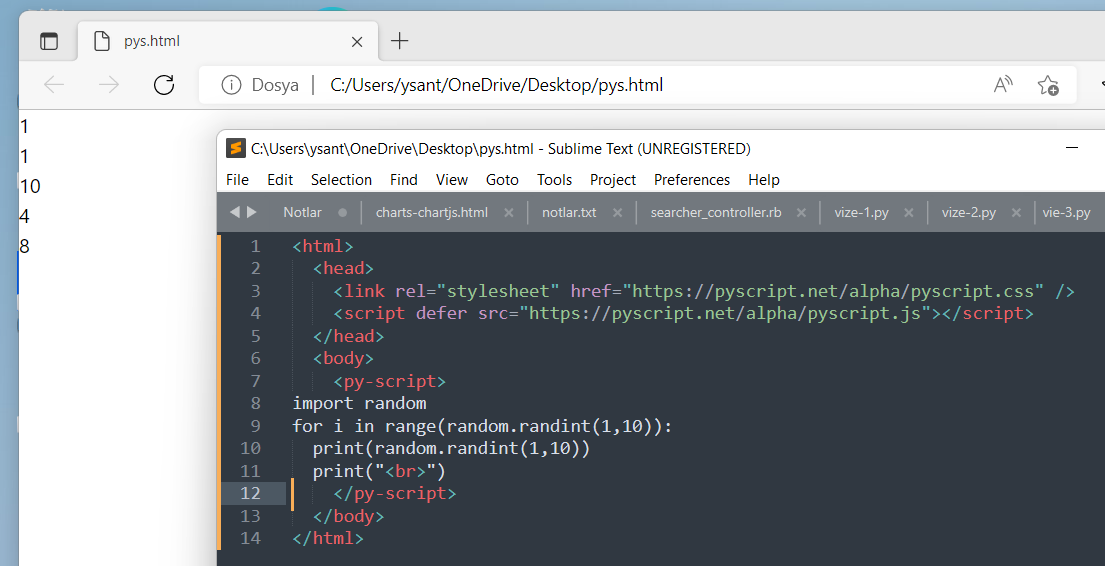 ysantur's tweet image. #pyscript ile html içinde python kodları çalıştırabiliyorsunuz, aşağıdaki çok basit bir örnek,  adreste ise diğer örnekler var. Machine learning kütüphaneleri kullanmak için env tanımlayıp kullanabiliyorsunuz.
 
#python #pythonprogramming 
anaconda.cloud/pyscript-pytho…