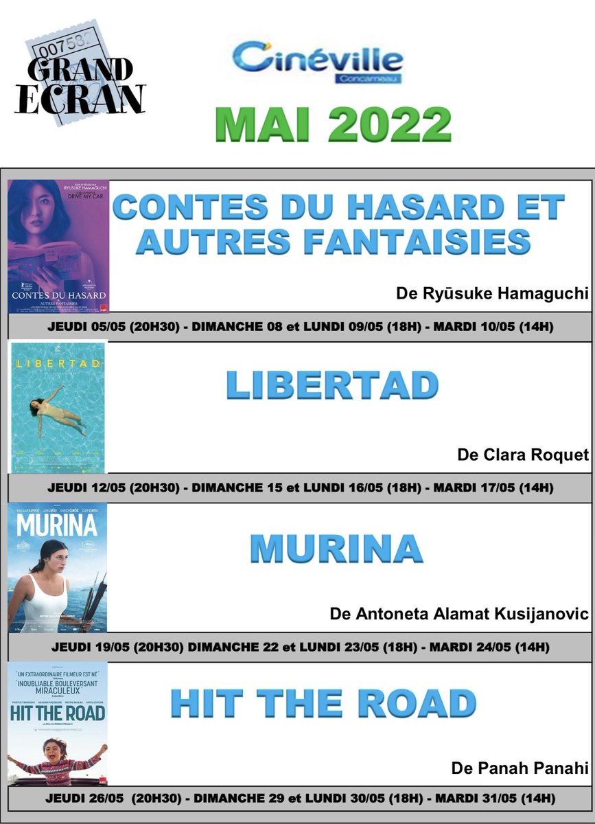 GrandEcranCC's tweet photo. Au programme en mai #cinéma #Concarneau ⁦@CinevilleCeltic⁩ https://t.co/26yDuWSWdU