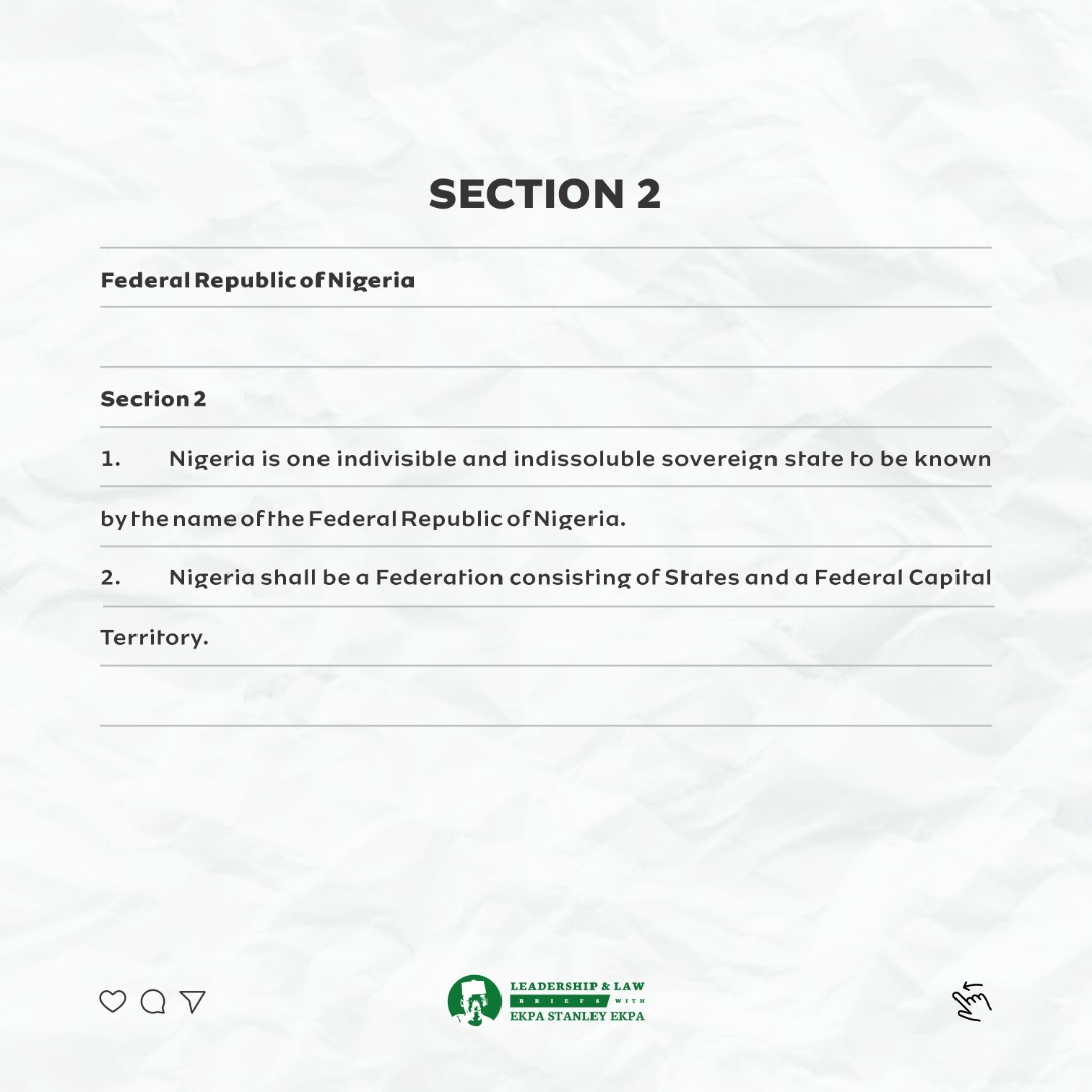 conclausesclass's tweet photo. Day 2: 
Under Chapter 1:

Part 1: (Federal Republic of Nigeria):

Section 2: The Federal Republic of Nigeria.

Which of the 36 states in Nigeria are you from?🇳🇬 #constitutionclausesclass #CFRN1999 #NigerianConstitution #FederalRepublicofNigeria #sovereign #Nigeria https://t.co/7fV4YPJH73