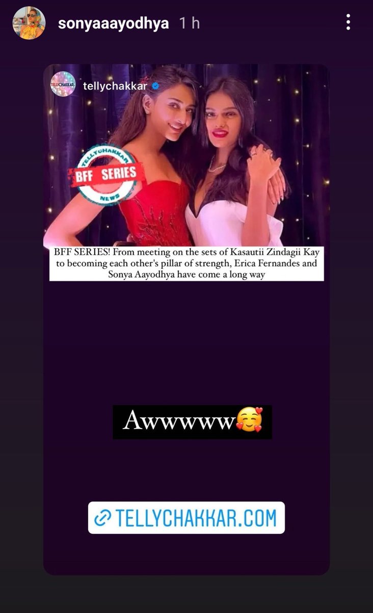 AK3Wonder's tweet photo. Awww.. this is so sweet. Such a lovely article on BFF series. Eri & Sonyaa have an exemplary friendship who have been there for each other through thick and thin. God bless this bond.π§Ώβ€οΈ
#EricaFernandes @IamEJF #Sonyaa @realkingsonyaa @tellychakkar https://t.co/qRExTOU8v3