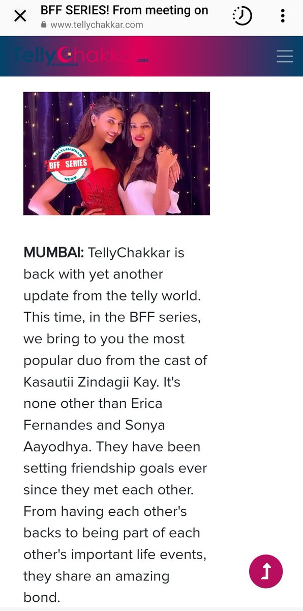 AK3Wonder's tweet photo. Awww.. this is so sweet. Such a lovely article on BFF series. Eri & Sonyaa have an exemplary friendship who have been there for each other through thick and thin. God bless this bond.π§Ώβ€οΈ
#EricaFernandes @IamEJF #Sonyaa @realkingsonyaa @tellychakkar https://t.co/qRExTOU8v3