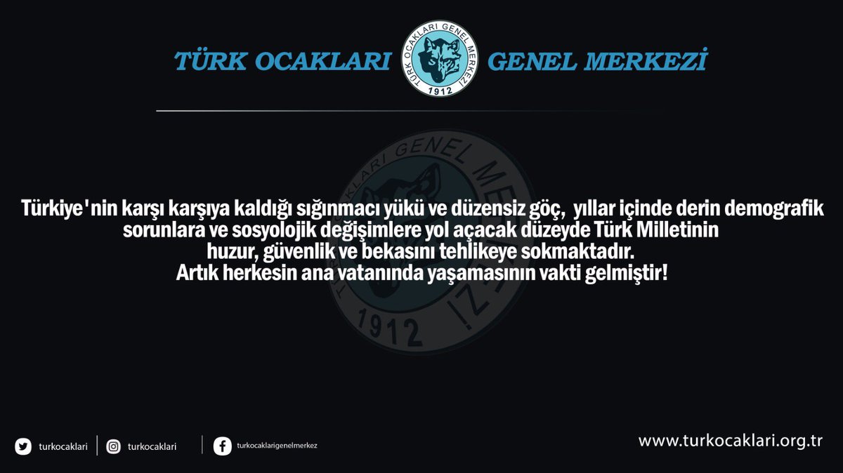 Türkiye'nin karşı karşıya kaldığı sığınmacı yükü ve düzensiz göç, yıllar içinde derin demografik sorunlara ve sosyolojik değişimlere yol açacak düzeyde Türk Milletinin huzur, güvenlik ve bekasını tehlikeye sokmaktadır. Artık herkesin vatanında yaşamasının vakti gelmiştir!