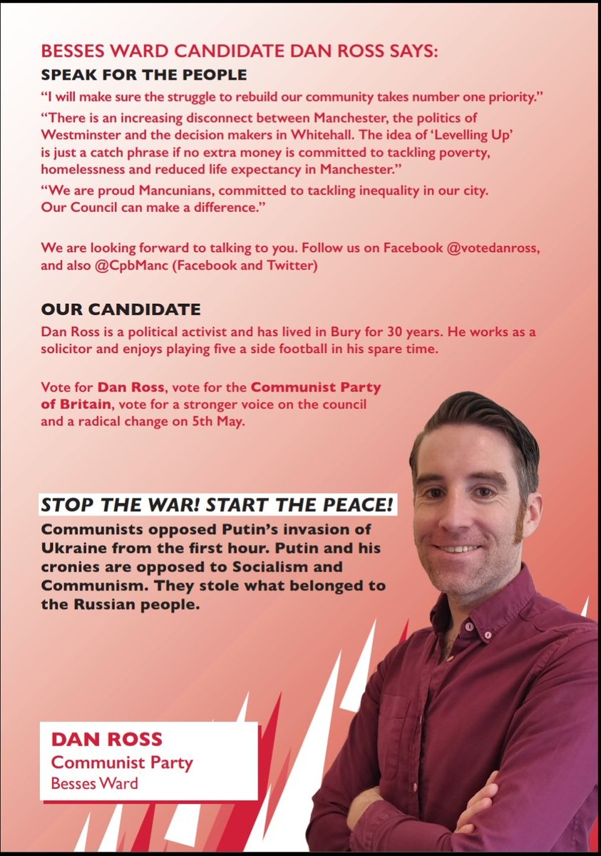 Dan_Ross_CPB's tweet photo. #LocalElections2022 #vote #Communist #cpbritain #Whitefield #Besses https://t.co/rrSSAxWm5Z