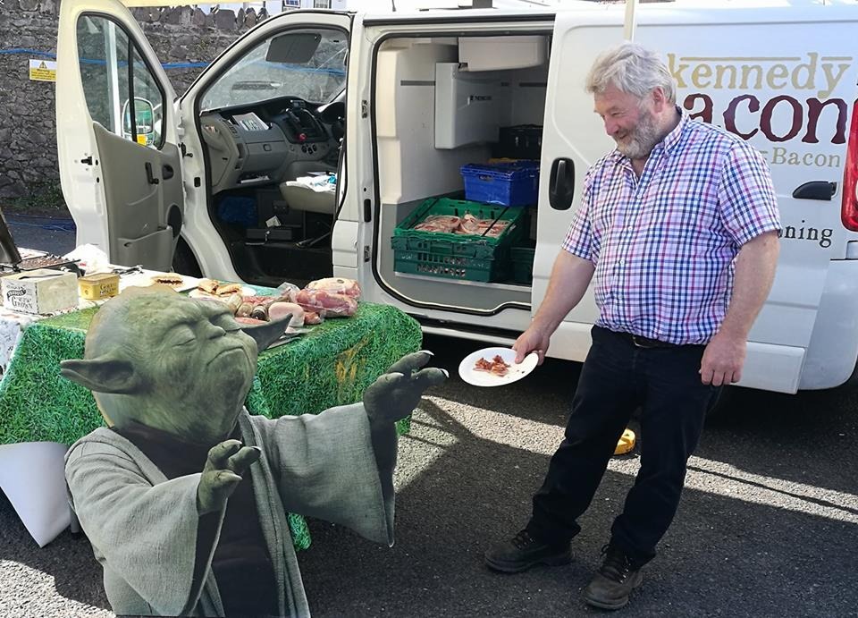 That time the #StarWars cast visited Comber Market and Yoda sensed the smell of Kennedy Bacon #MayThe4thBeWithYou Monthly market tomorrow 5th May, come and try some of the best locally grown and made produce around.