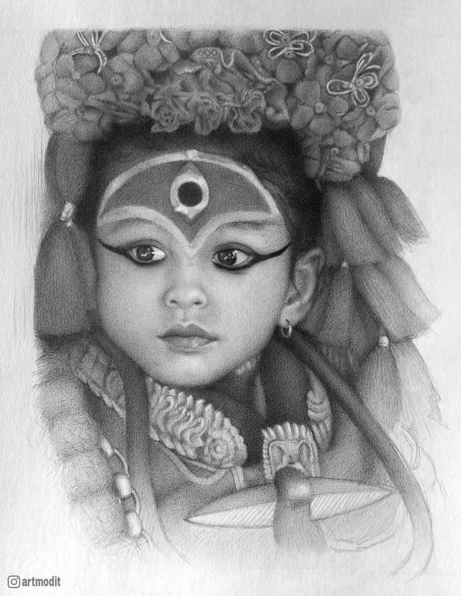 My pencil drawing of "kumari" considered as a living goddess from Nepal. Staedtler pencils on A3 sized sketchbook #kumari #nepalitradition #traditionalart #Artist #artsy #Pencildrawing #sketch #sketchbook #newartist #nepaliart <a href="/RONBupdates/">Routine of Nepal banda</a> #artgallery