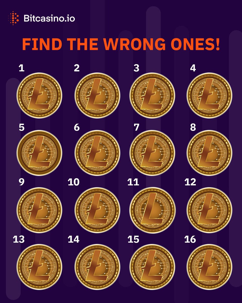 Bitcasinoio's tweet photo. There are 2 suspicious looking coins among 16 Litecoins here! ๐ต๏ธโโ๏ธ
Spot the two and comment below ๐
#Bitcasino #Litecoin #Crypto #SpotThem https://t.co/Bv36dFeSgT