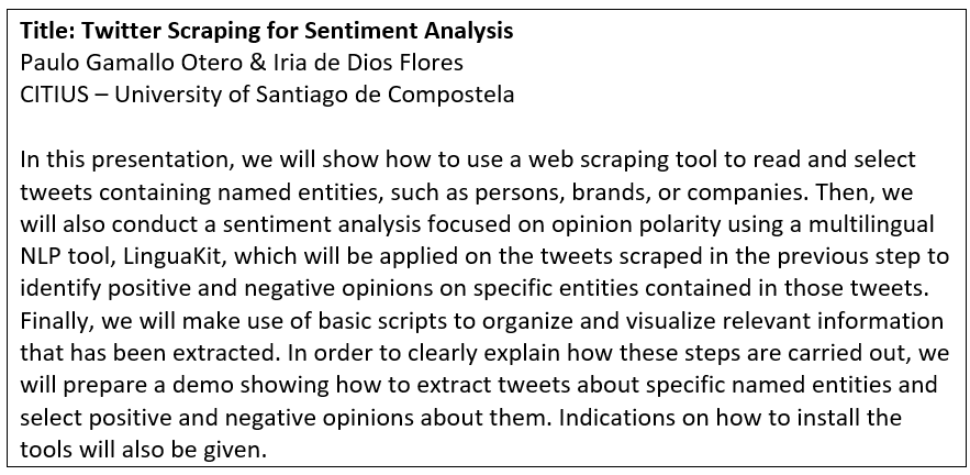 Among other very interesting events at #CMC2022_conf, there will be a workshop on Twitter Scraping for Sentiment Analysis #Twitterscraping  by Paulo Gamallo Otero and Iria de Dios Flores, from CiTIUS, University of Santiago de Compostela <a href="/citiususc/">CiTIUS</a>.
📅 Proposal Deadline: 20 MAY