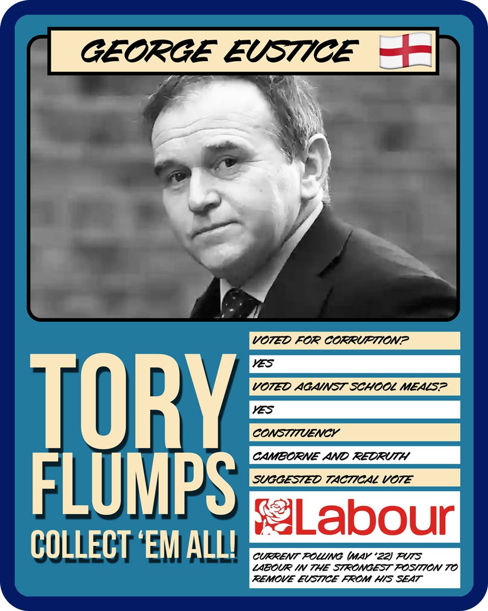 𝑻𝑶𝑹𝒀 𝑭𝑳𝑼𝑴𝑷𝑺 - 𝑪𝑶𝑳𝑳𝑬𝑪𝑻 '𝑬𝑴 𝑨𝑳𝑳
 
👤 ᴍᴘ: George Eustice
📍sᴇᴀᴛ: Camborne and Redruth
🗳 ʟᴇɴᴅ ʏᴏᴜʀ ᴠᴏᴛᴇ ᴛᴏ: Labour 🌹
 
#ToryFlumps #GTTO #GeorgeEustice #CamborneAndRedruth  #Camborne #Redruth #Cornwall #TorySewageParty #CostOfLivingCrisis