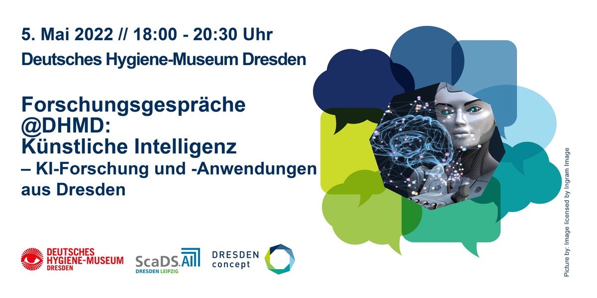 NCT_UCC_DD's tweet photo. Morgen (5.5.), 18 Uhr: Science Café für jedermann zu KI-Forschung und -Anwendungen aus Dresden, im Deutschen Hygiene-Museum @DHMDresden, u.a. mit Dr. Sebastian Bodenstedt #NCTUCC ➡️ https://t.co/BUl7UJydii @tudresden_de @HZDR_Dresden @TactileInternet @dkfz @Medizin_TUD https://t.co/C3teMvaE55