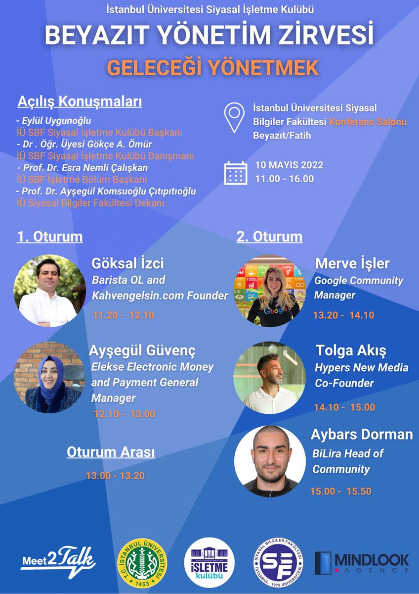 Bu yıl 13.’sünü düzenleyeceğimiz Beyazıt Yönetim Zirvesi 10 Mayıs Salı günü Siyasal Bilgiler Fakültesi konferans salonunda!✨ 
“Geleceği Yönetmek” temasıyla alanında uzman isimleri ağırlayacağımız zirvemize hepiniz davetlisiniz!#iü #siyasalik 

kayıt için: docs.google.com/forms/d/e/1FAI…