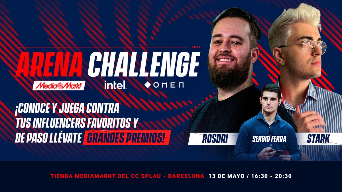 En el #ArenaChallenge podrás:

➡️¡Jugar contra <a href="/Rosdri_Twitch/">Rosdri</a> o <a href="/iGeStarK/">StarK</a>!
➡️¡Meet &amp; Greet!
➡️¡Ganar premios!

📆13 de mayo
📍CC Splau, Barcelona