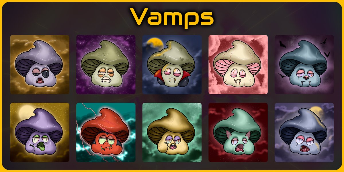 "I vwant.. to suck.. your blood..."

Vamps make up Shroomies #316-325 🧛‍♂️🍄

How're you progressing towards a full set? 👀

#NFT #NFTs #NFTartist #NFTart #BeeceNFT #NFTProject #NFTCommunity #NFTCollection