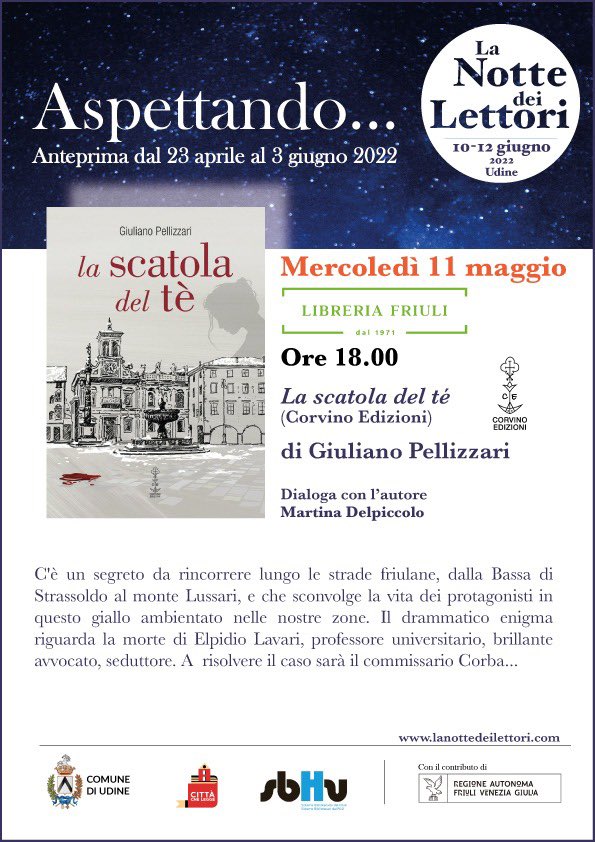 Anteprima de #lanottedeilettori con Martina del Piccolo alla <a href="/libreriafriuli/">Libreria Friuli</a>  a #udine mercoledì 11 maggio ore 18 parleremo del romanzo giallo #lascatoladeltè ambientato in #friuliveneziagiulia.